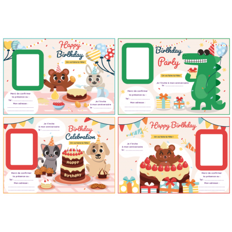 4 Cartes d'Anniversaire Maternelle 10x15 cm